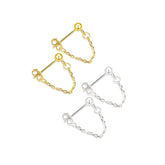 Round Bead with Chain Silver Stud Earrings for Women